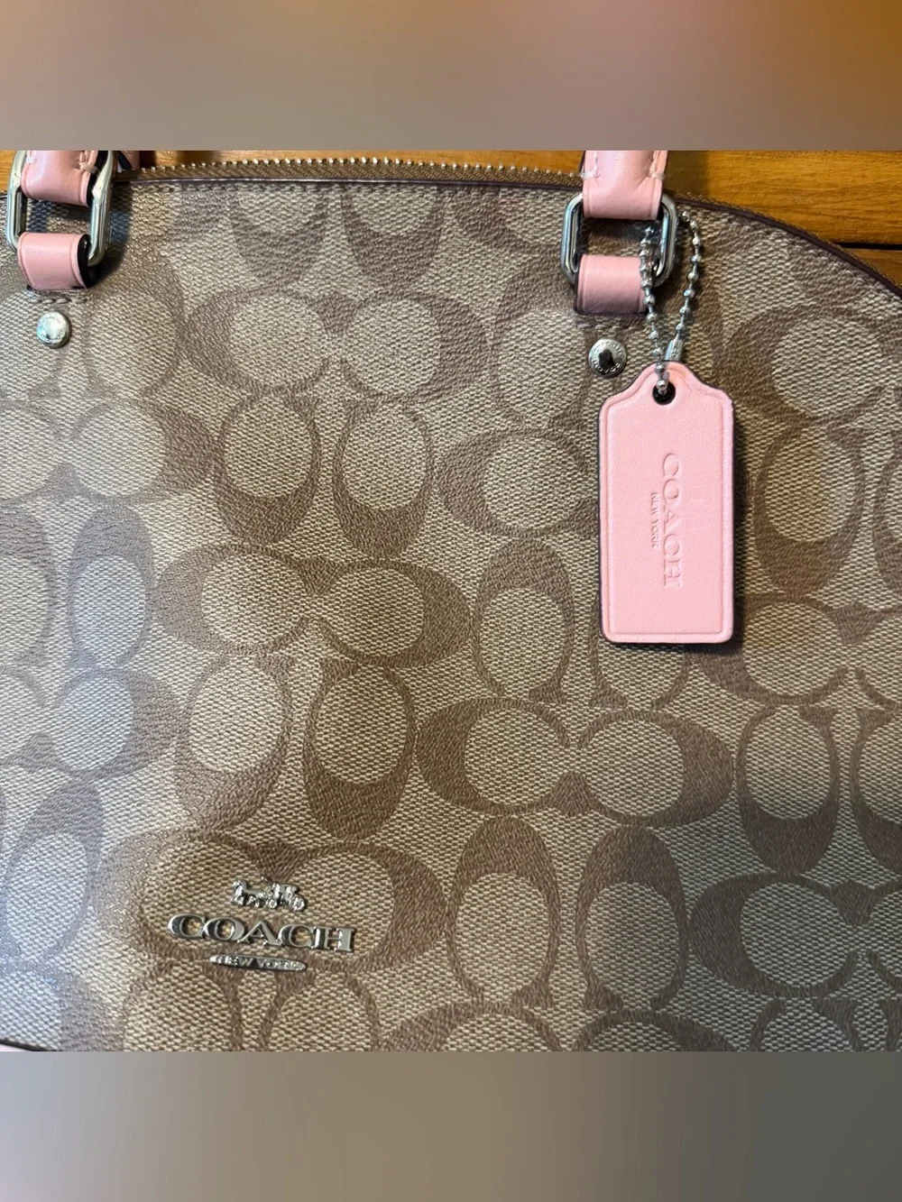 Coach Sierra Pink Trim Brown Signature Dome Satchel